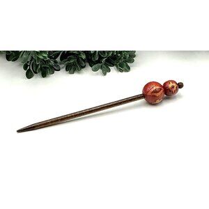 Handcrafted Wooden Hair Stick With Intricate Southwest Design Carved Beads
